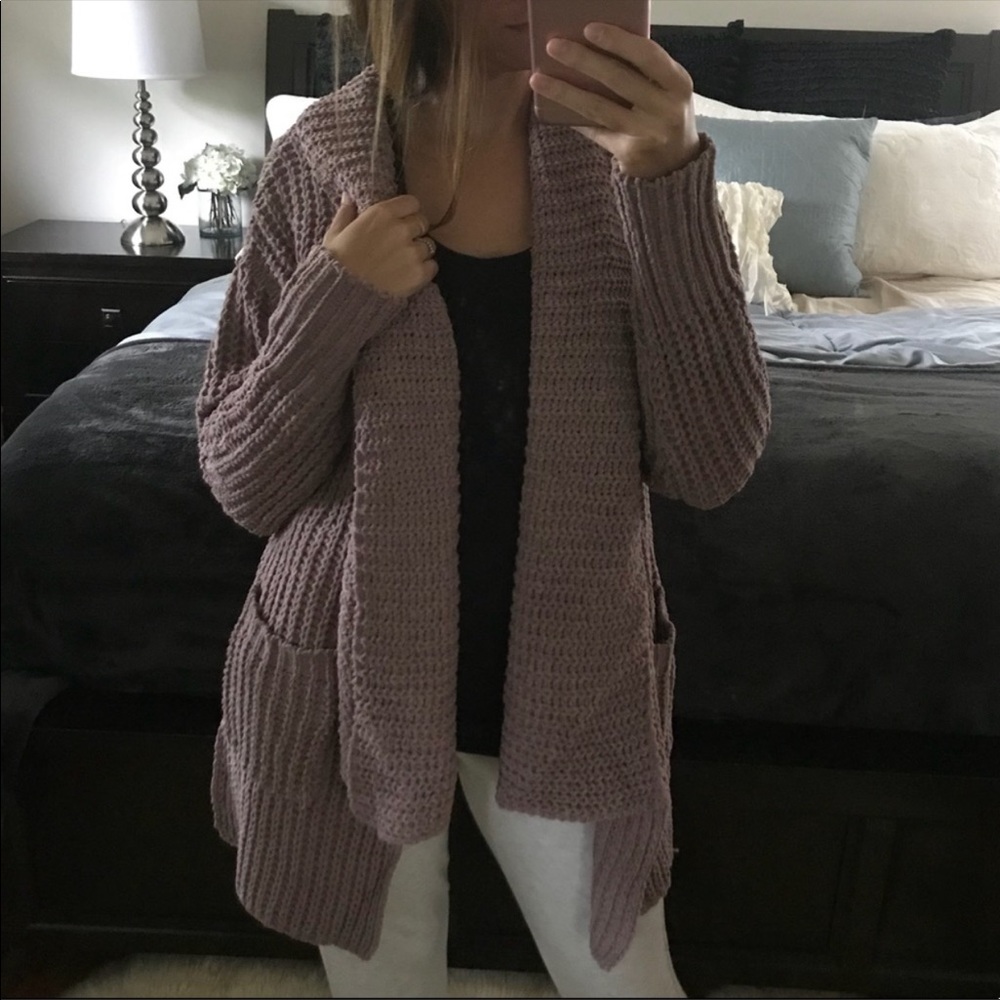 Purple Chenille Shawl Collar cardigan